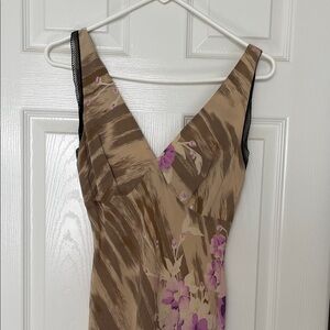 Tan and Purple Floral V-Neck Sleeveless Dress